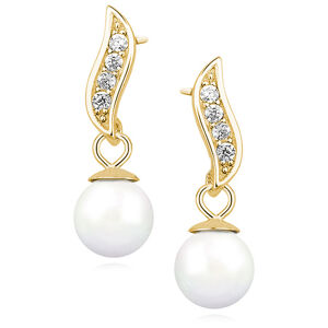 OLIVIE Stříbrné perlové náušnice GOLD se zirkony 3046 Ag 925; ≤1,6 g.