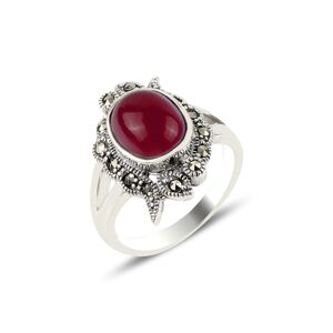OLIVIE Prsten z červeného achátu a markazitu 4283 Velikost prstenů: 9 (EU: 59-61) Ag 925; ≤6,3 g.