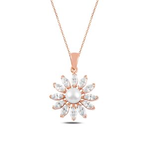 OLIVIE Stříbrný perlový náhrdelník ROSE & CZ 4785 Ag 925; ≤4 g.
