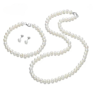 OLIVIE Sada pravých bílých perel BUTTON AAA 8193 Ag 925; ≤38 g.
