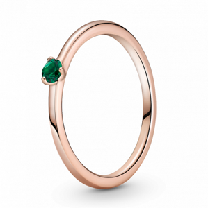 PANDORA pozlacený prsten Solitér se zeleným křišťálem 189259C05