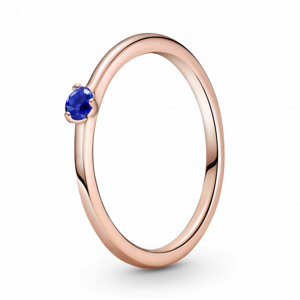 PANDORA pozlacený prsten Solitér s modrým křišťálem 189259C04