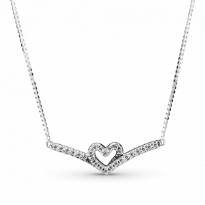 PANDORA náhrdelník Třpytivá kost přání se srdcem 399273C01-45