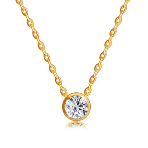 Briliantový náhrdelník z 9K zlata - kulatý diamant v lesklé objímce, tenký řetízek