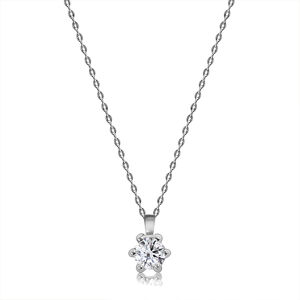 Briliantový náhrdelník z bílého 14K zlata - broušený kulatý diamant, kotlík s úchyty, tenký řetízek