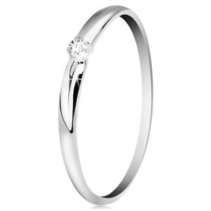 Briliantový prsten v bílém 14K zlatě - tenké zářezy na ramenech, čirý diamant - Velikost: 57