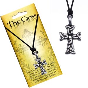 Černý náhrdelník - šňůrka, kříž z propletených oválů