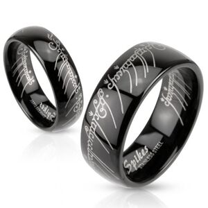 Černý ocelový prstýnek s motivem Pána prstenů, 8 mm - Velikost: 61