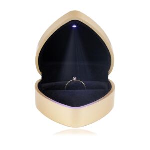 Dárková krabička LED na prstýnky - srdce, lesklá zlatá barva