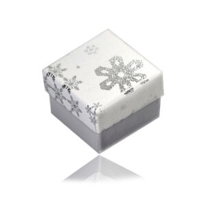 Dárková krabička na náušnice nebo prsten - zimní motiv, bílo-stříbrná barevná kombinace, vločky