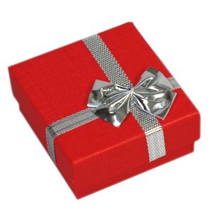 Dárková krabička - na prsteny, červená, stříbrná mašle