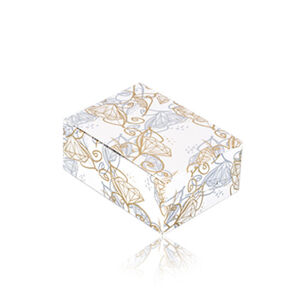 Dárková krabička na šperky - slonovinově bílý podklad s motivem diamantových květů ve zlaté barvě