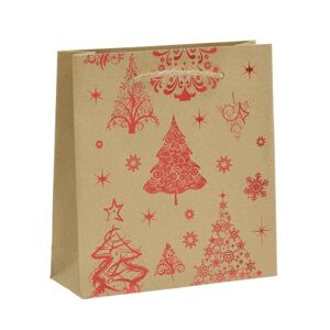 Dárková taška z papíru - hnědá - červená barva, vánoční motiv, šňůrky