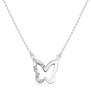 Diamantový náhrdelník v bílém zlatě 375 - přívěsek ve tvaru motýla s pěti brilianty na křídle