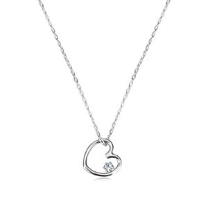 Diamantový náhrdelník z bílého zlata 585 - kontura srdce s briliantem