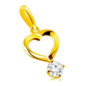 Diamantový přívěsek ze 14K žlutého zlata - motiv srdce se zatočenými liniemi, briliant