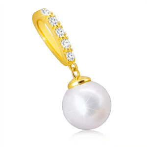 Diamantový přívěsek ze žlutého 14K zlata - sladkovodní bílá perla na očku, čiré brilianty