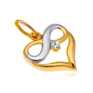 Diamantový zlatý přívěsek 585 - dvoubarevné srdce, symbol nekonečna, briliant