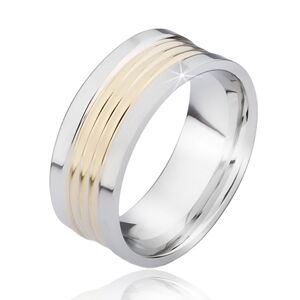 Dvojfarebný oceľový prsteň so zaoblenými zlatými pásmi - Velikost: 67