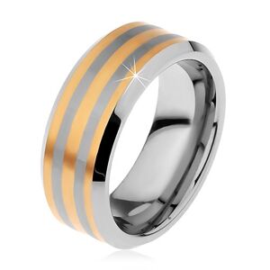 Dvoubarevný wolframový prsten se třemi proužky zlaté barvy, lesklo-matný, 8 mm - Velikost: 62