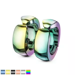 Hladké barevné ocelové náušnice, lesklé klipsové kruhy - Barva: Měděná