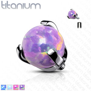 Hlavička z titanu, kulička v pouzdře, syntetický opál, závit, různé barvy, 3 mm - Barva piercing: Fialová