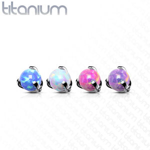 Hlavička z titanu, kulička v pouzdře, syntetický opál, závit, různé barvy, 4 mm - Barva piercing: Modrá