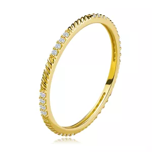 Jemný prsten ze žlutého zlata 375 - řada kulatých zirkonů, šikmé výbrusy - Velikost: 51