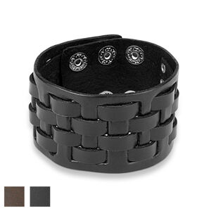 Kožený okovaný náramek - široký pás s tenkými překříženými pásky - Barva: Černá