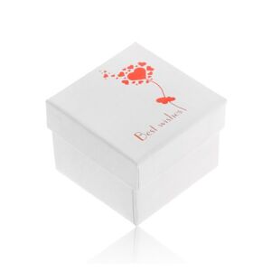 Krabička s perleťově bílým povrchem, lesklá červená srdíčka, Best wishes