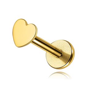 Labret piercing do rtu a brady ze žlutého zlata 585 - ploché lesklé srdce