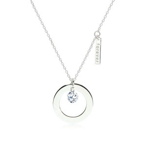 Lesklý náhrdelník ze stříbra 925 - kontura kruhu s výřezem, známka s nápisem "forever", čirý zirkon