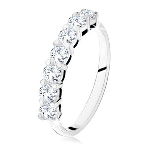 Lesklý prsten s linií sedmi čirých zirkonů, ze stříbra 925 - Velikost: 58