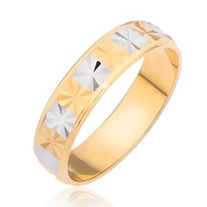 Lesklý prsten - zlaté a stříbrné obdélníky s diamantovým řezem - Velikost: 57