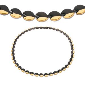 Magnetický náhrdelník z chirurgické oceli, oblé články černé a zlaté barvy