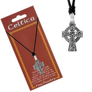 Náhrdelník s černou šňůrkou a patinovaným přívěskem, keltský kříž