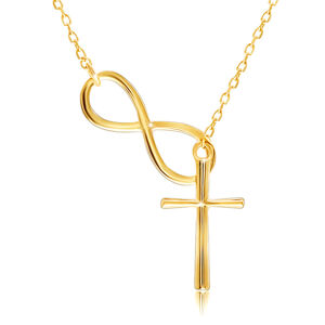 Náhrdelník ve 14K zlatě - obrys symbolu nekonečna a křížek