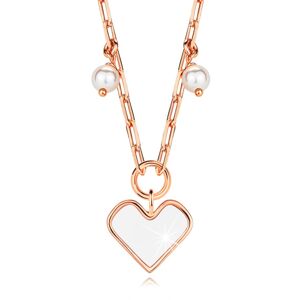 Náhrdelník ze stříbra 925 - barva růžového zlata, srdce, syntetické perličky