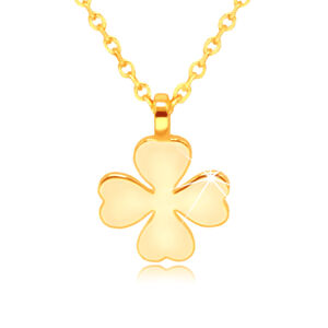 Náhrdelník ze žlutého zlata 585 - čtyřlístek se srdcovitými listy, symbol štěstí