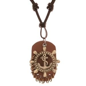 Nastavitelný kožený náhrdelník - kormidlo s kotvou, pás kůže