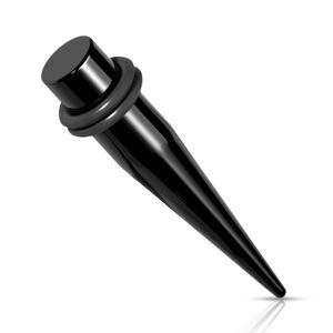 Ocelový 316L expander do ucha - černá barva, dvě gumičky, PVD úprava - Tloušťka : 5 mm