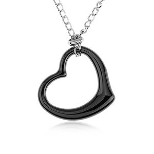 Ocelový náhrdelník, černá keramická kontura srdce, řetízek stříbrné barvy