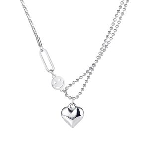 Ocelový náhrdelník stříbrné barvy - široké srdce a smajlík, armádní řetízek