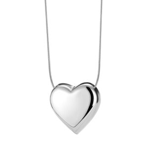 Ocelový náhrdelník ve stříbrné barvě - velké vypouklé srdce, řetízek s hadím vzorem
