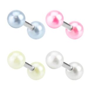 Ocelový piercing do ucha - barevné akrylové kuličky s perletí - Barva piercing: Béžová