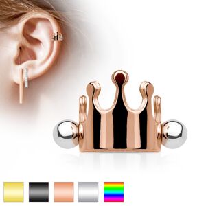 Ocelový piercing do ucha, královská korunka, činka s kuličkami, různé barvy - Barva piercing: Duhová