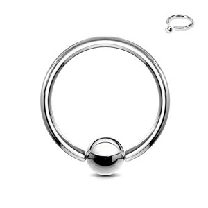Ocelový piercing - kroužek a kulička stříbrné barvy, tloušťka 1,6 mm - Rozměr: 1,6 mm x 10 mm x 3 mm
