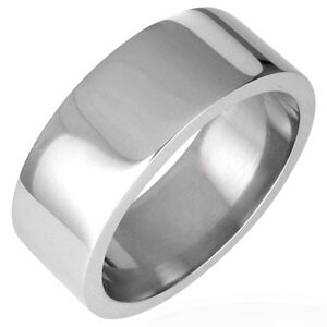Ocelový prsten lesklý, rovný s hranou 8 mm - Velikost: 64