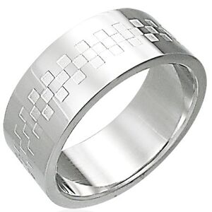 Ocelový prsten lesklý se vzorem ve tvaru šachovince - Velikost: 67