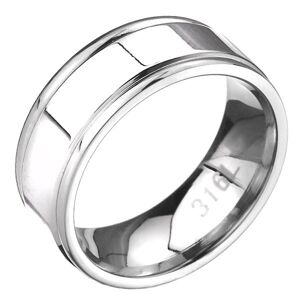 Ocelový prsten - obroučka se dvěma zářezy po okrajích, plochá - Velikost: 65